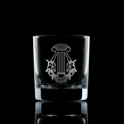 Masonic whisky glass engraved with Organist jewel – Craft Officer gift