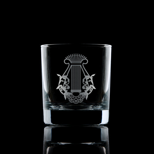 Masonic whisky glass engraved with Organist jewel – Craft Officer gift