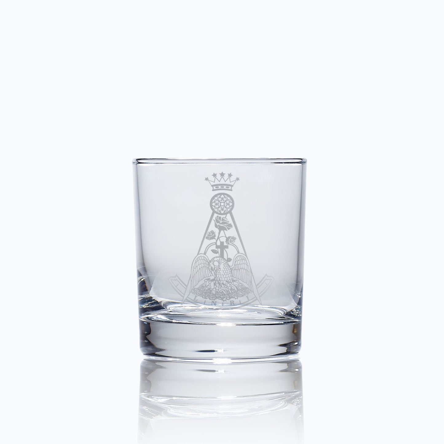 masonic whisky glas engraved with the order of the rose croix symbol