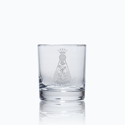 masonic whisky glas engraved with the order of the rose croix symbol