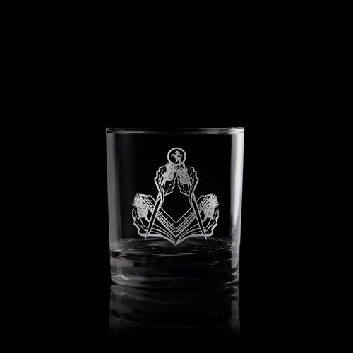 Masonic Square & Compass Engraved Whisky Glass, National Symbols of Scotland