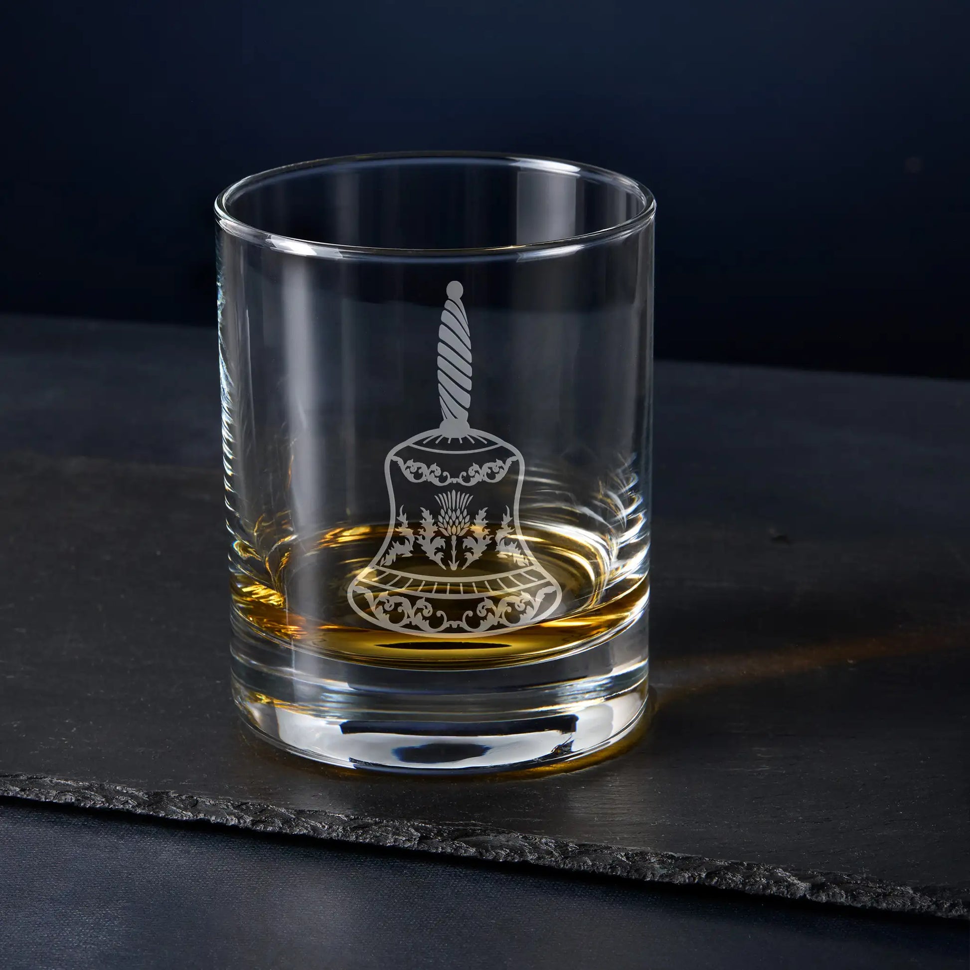 Senior Deacon whisky glass with Scottish Constitution jewel engraving