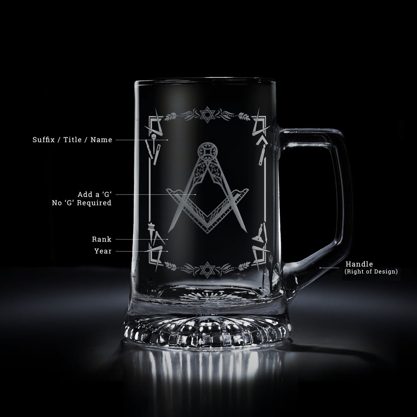 personalised masonic square and compass engraved glass tankard 