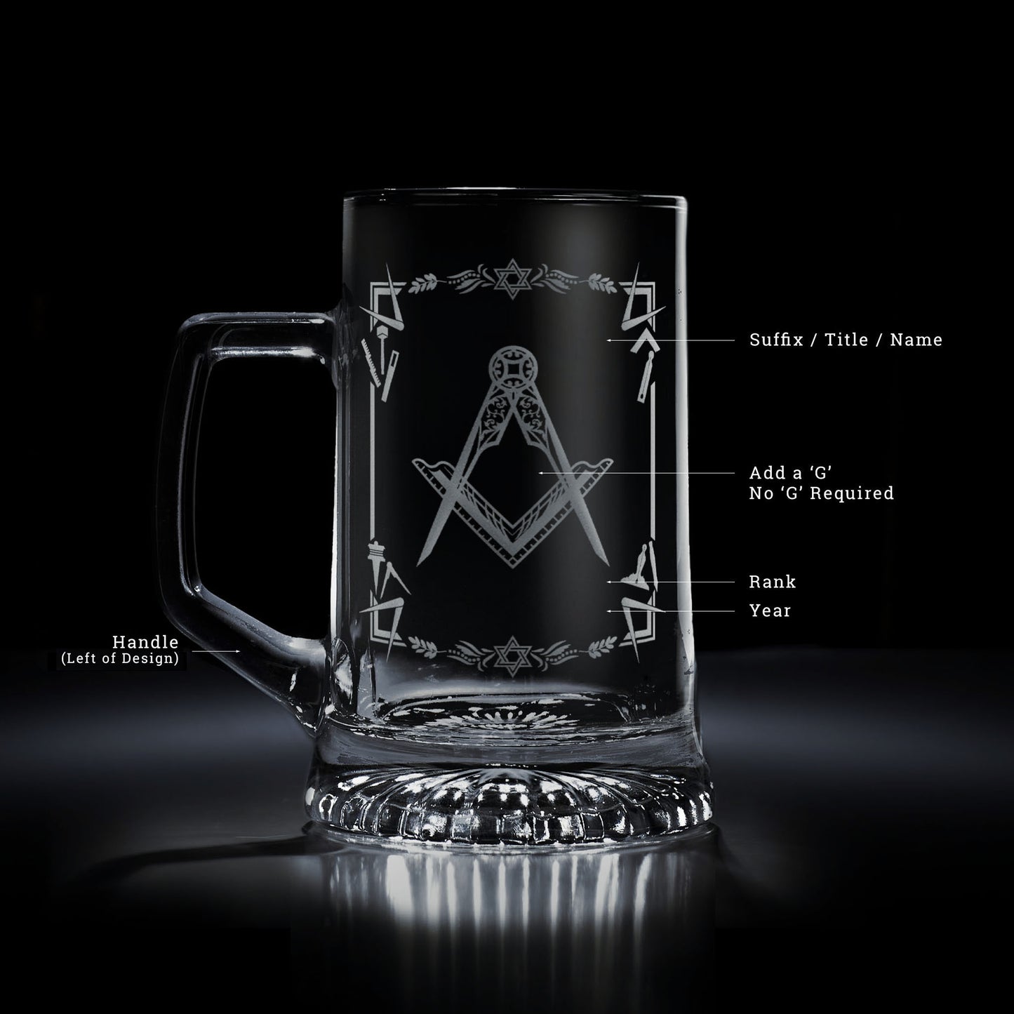 personalised masonic square and compass engraved glass tankard 