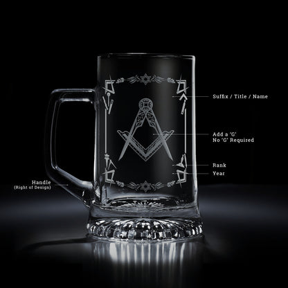 glass tankard engraved with freemasonry symbols