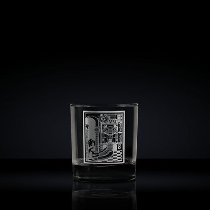 engraved whisky glass etched with masonic 2nd degree tracing board