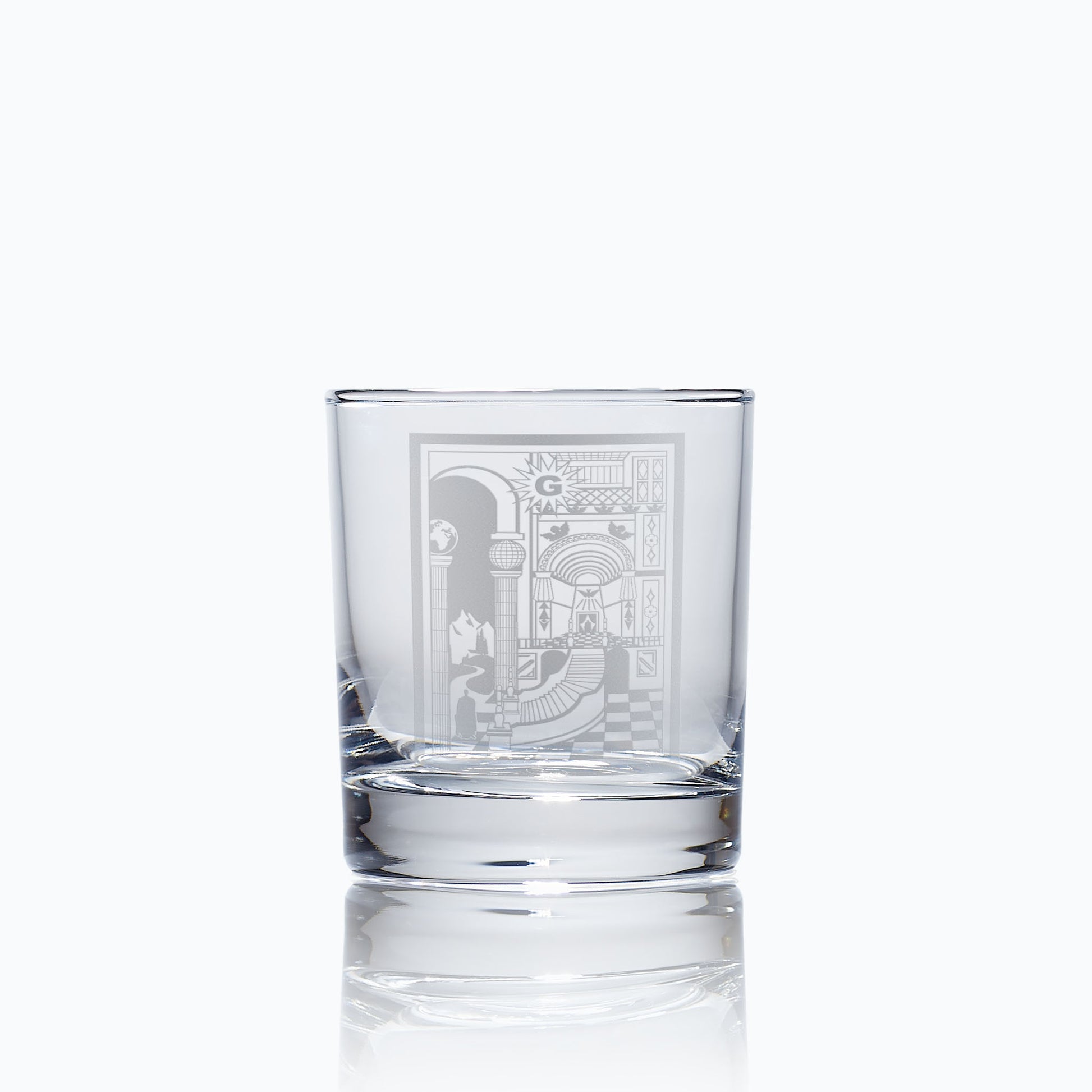 engraved whisky glass etched with masonic 2nd degree tracing board