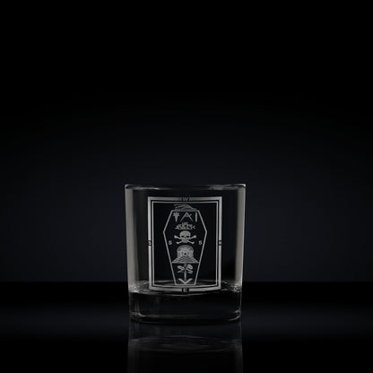 masonic whisky glass engraved with a master mason's 3rd degree tracng board