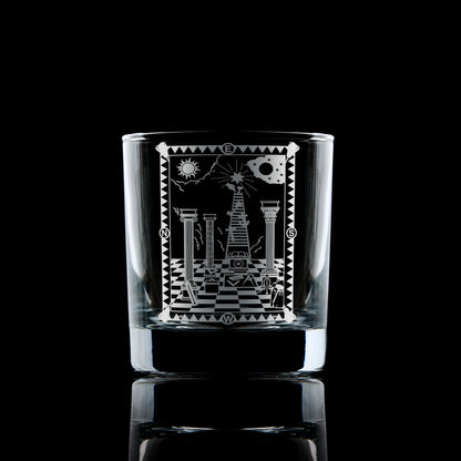 Engraved whisky glass with 1st Degree Masonic Tracing Board design