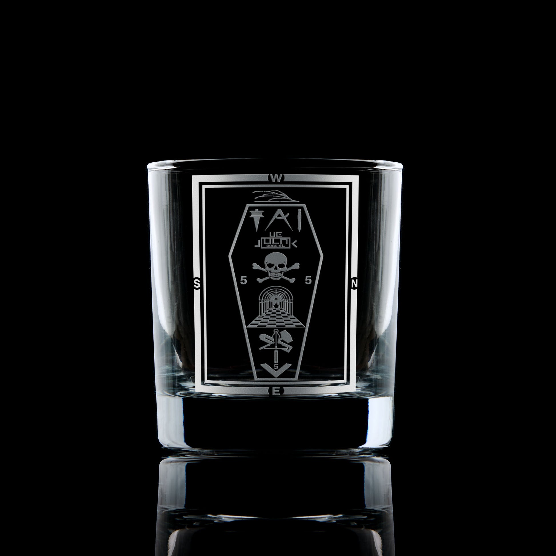 Engraved whisky glass with 3rd Degree Masonic Tracing Board design