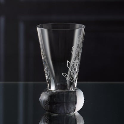 Crystal firing glass engraved with Scottish  Collar Jewel of the Right Worshipful Master - Side view