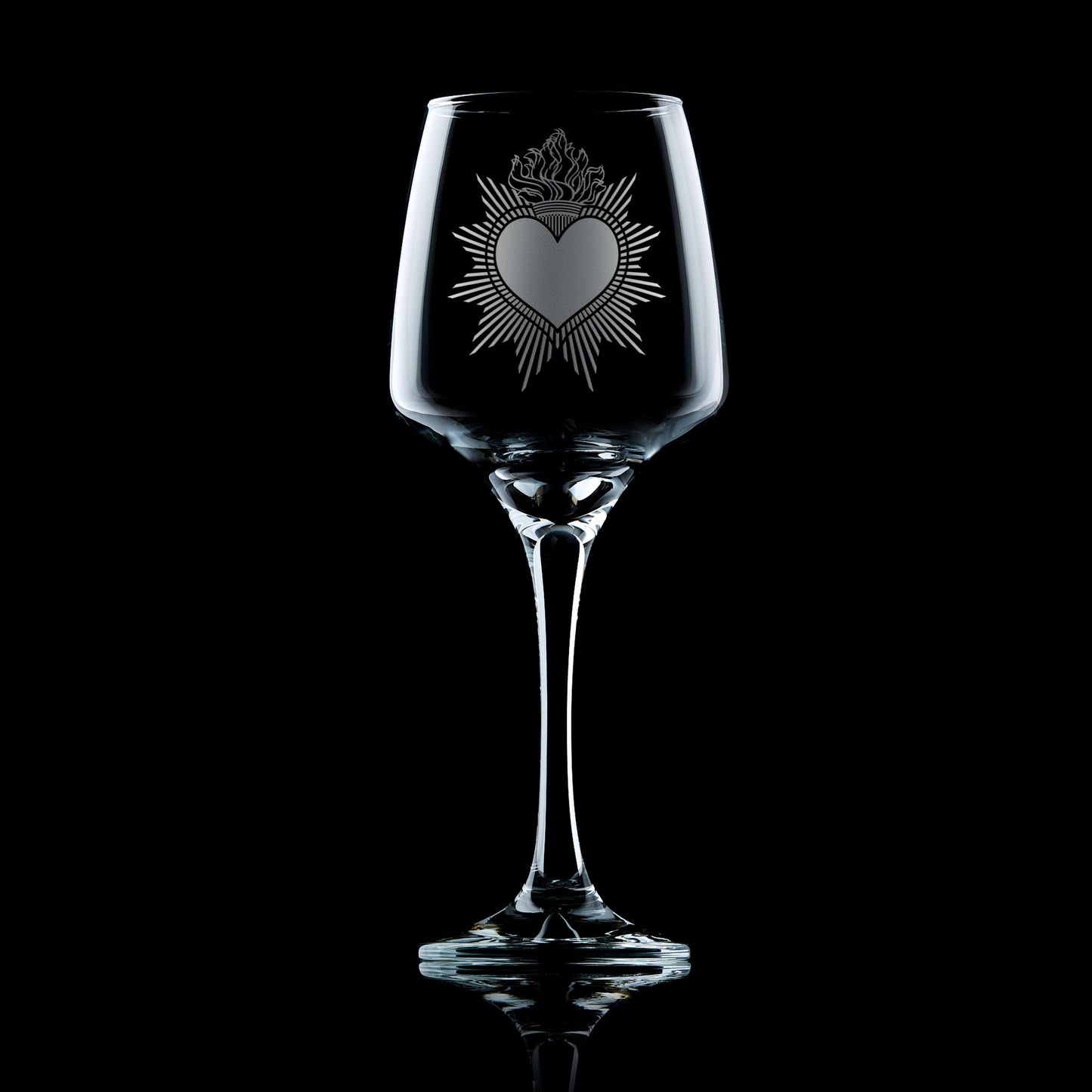 sacred heart engraved wine glass