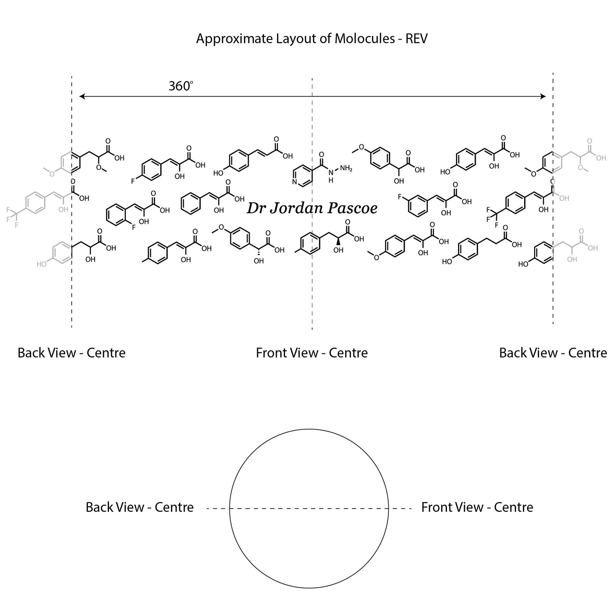 Diagram of an engraved molecular layout with personalised text