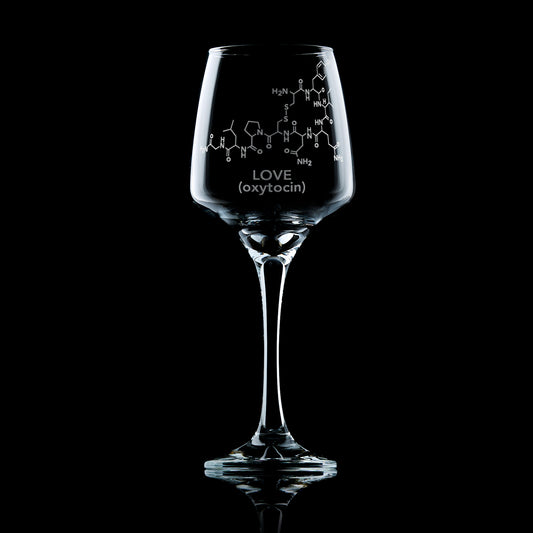 stemmed wine glass, chemistry molocules, oxytocin