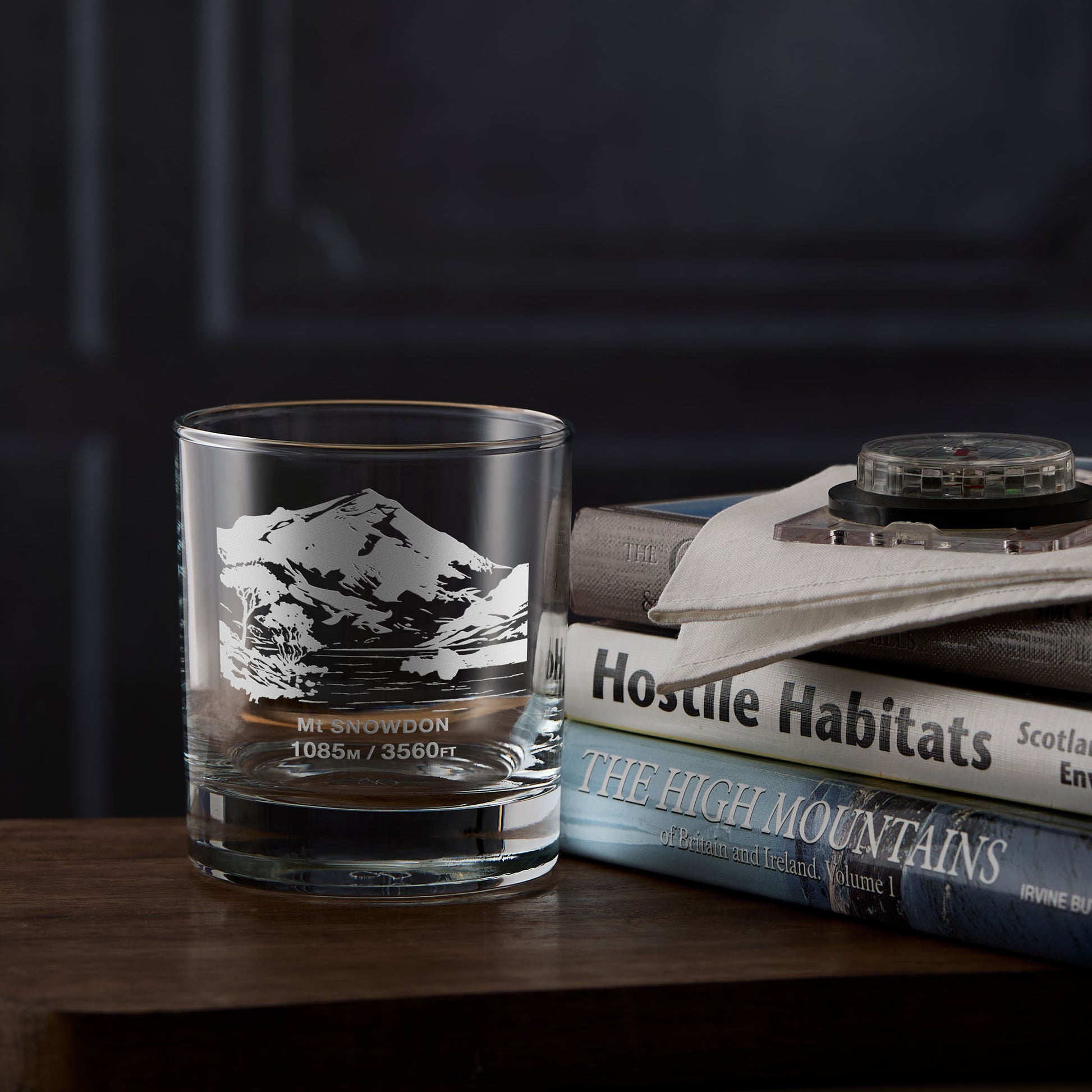 Mount Snowdon whisky glass engraved with Yr Wyddfa the highest mountain peak in Wales