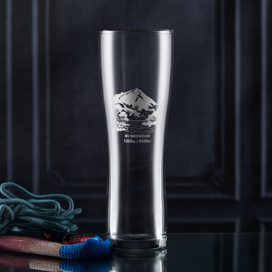 Welsh mountain pint glass engraved with Mt Snowdon, Wales highest peak