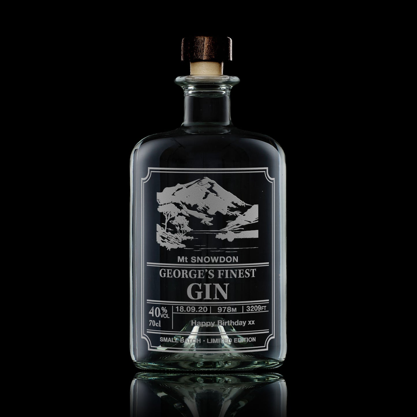 personalised gin bottle, engraved  Mt Snowdon