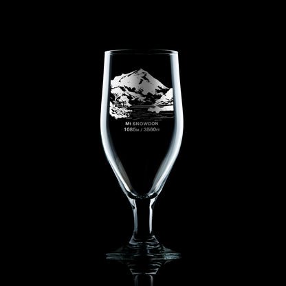 stemmed beer glass engraved with the Welsh mountain Mt Snowdon