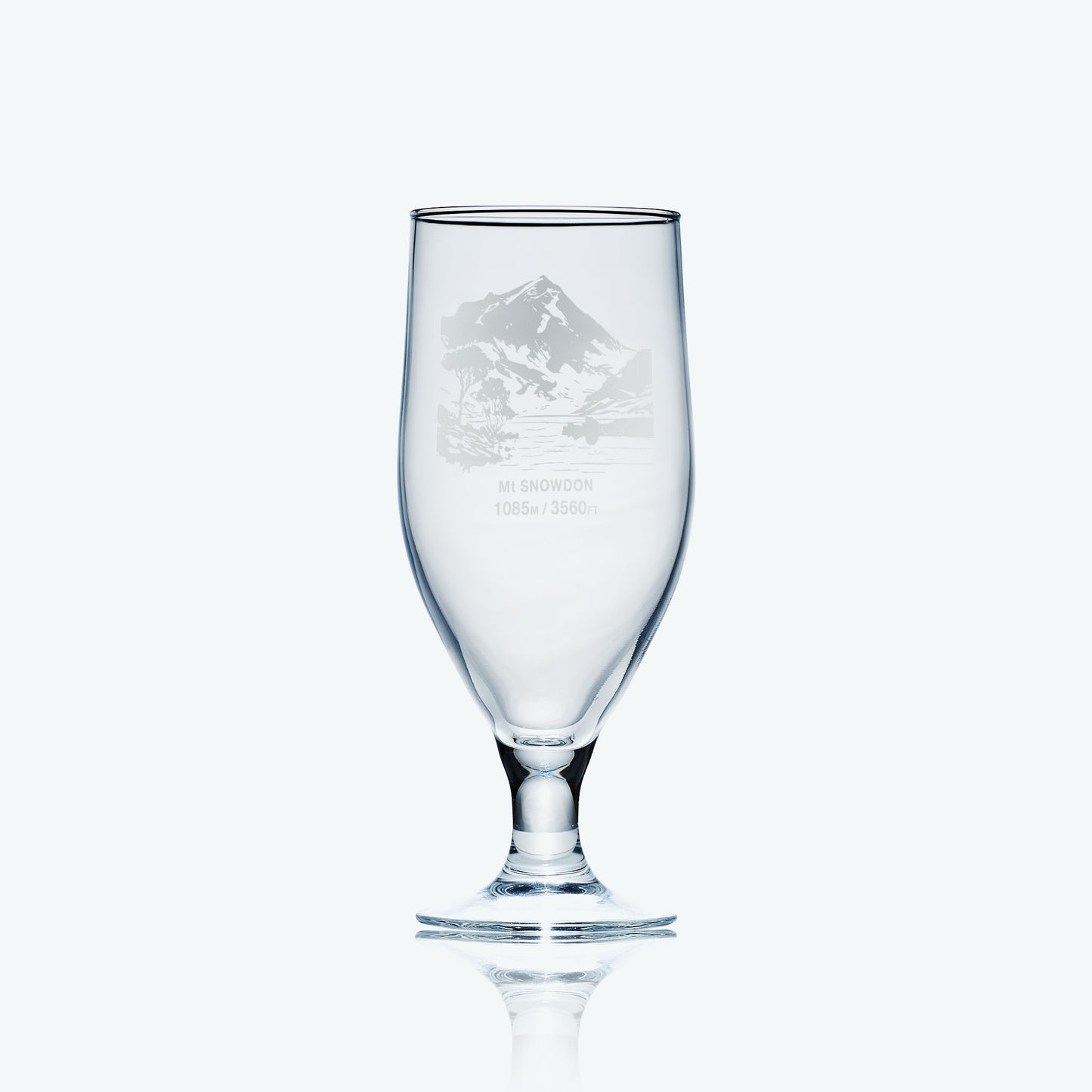 stemmed beer glass engraved with the Welsh mountain Mt Snowdon