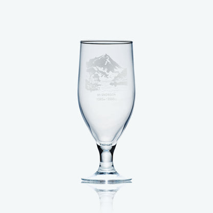 stemmed beer glass engraved with the Welsh mountain Mt Snowdon