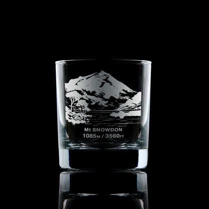 whisky glass engraved with Mt Snowdon in Wales