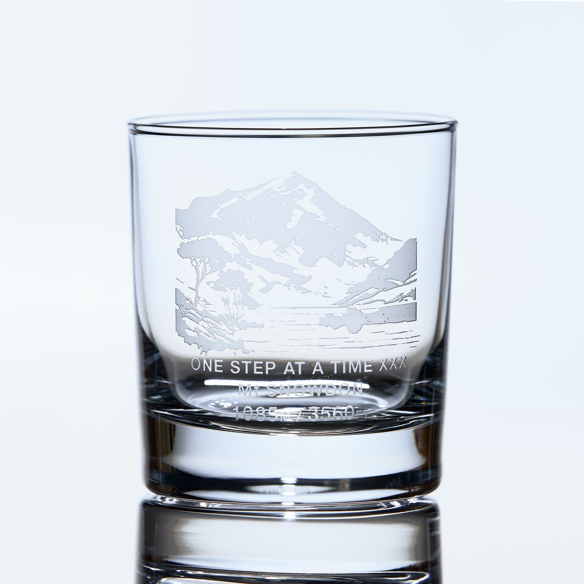 Personalised whisky glass engraved with Mt Snowdon in Wales