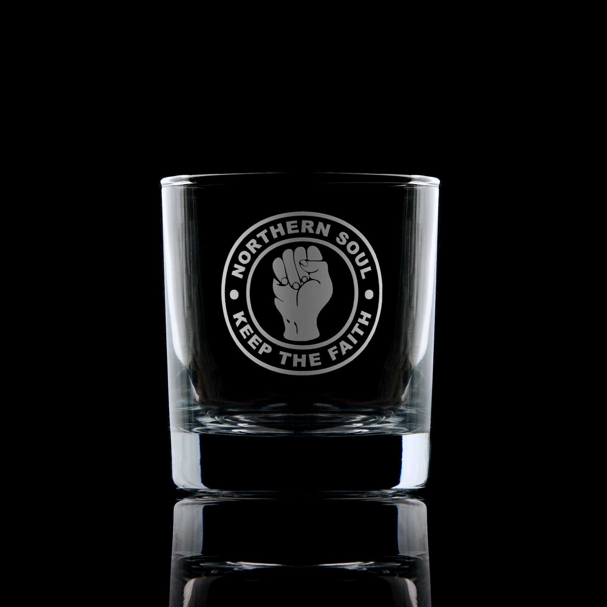 Whisky Glass engraved with the Northern Soul Clenched Fist design