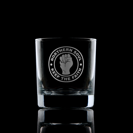 Whisky Glass engraved with the Northern Soul Clenched Fist design