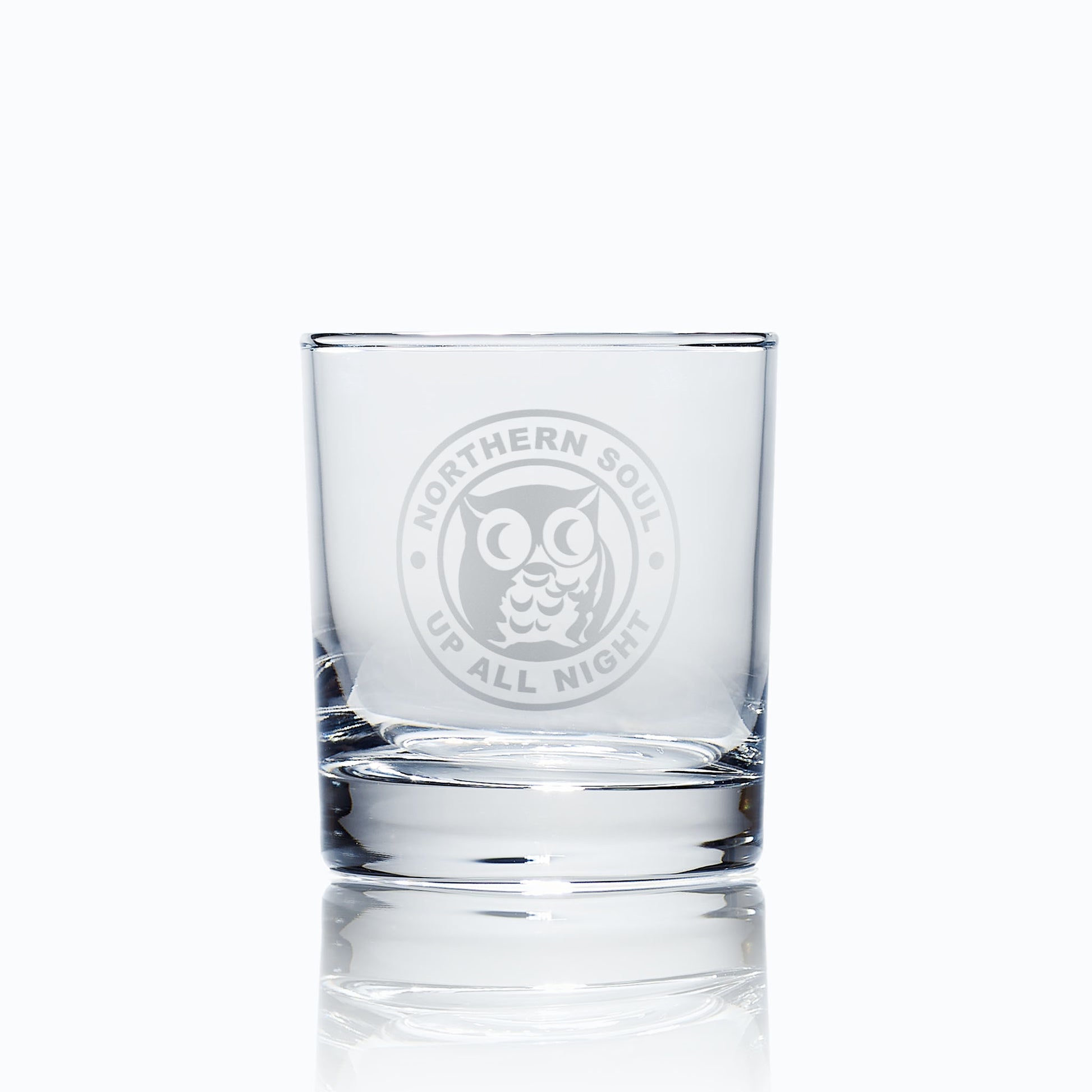 whisky tumbler wengraved with a northern soul night owl design