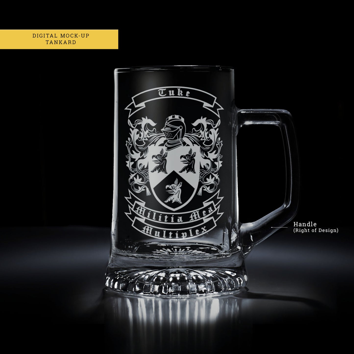 tuke coat of arms engraved glas tankard