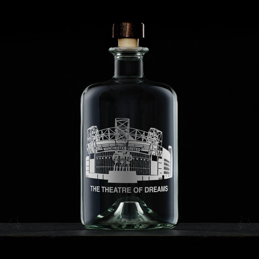 glass decanter engraved with manchester united football ground old trafford