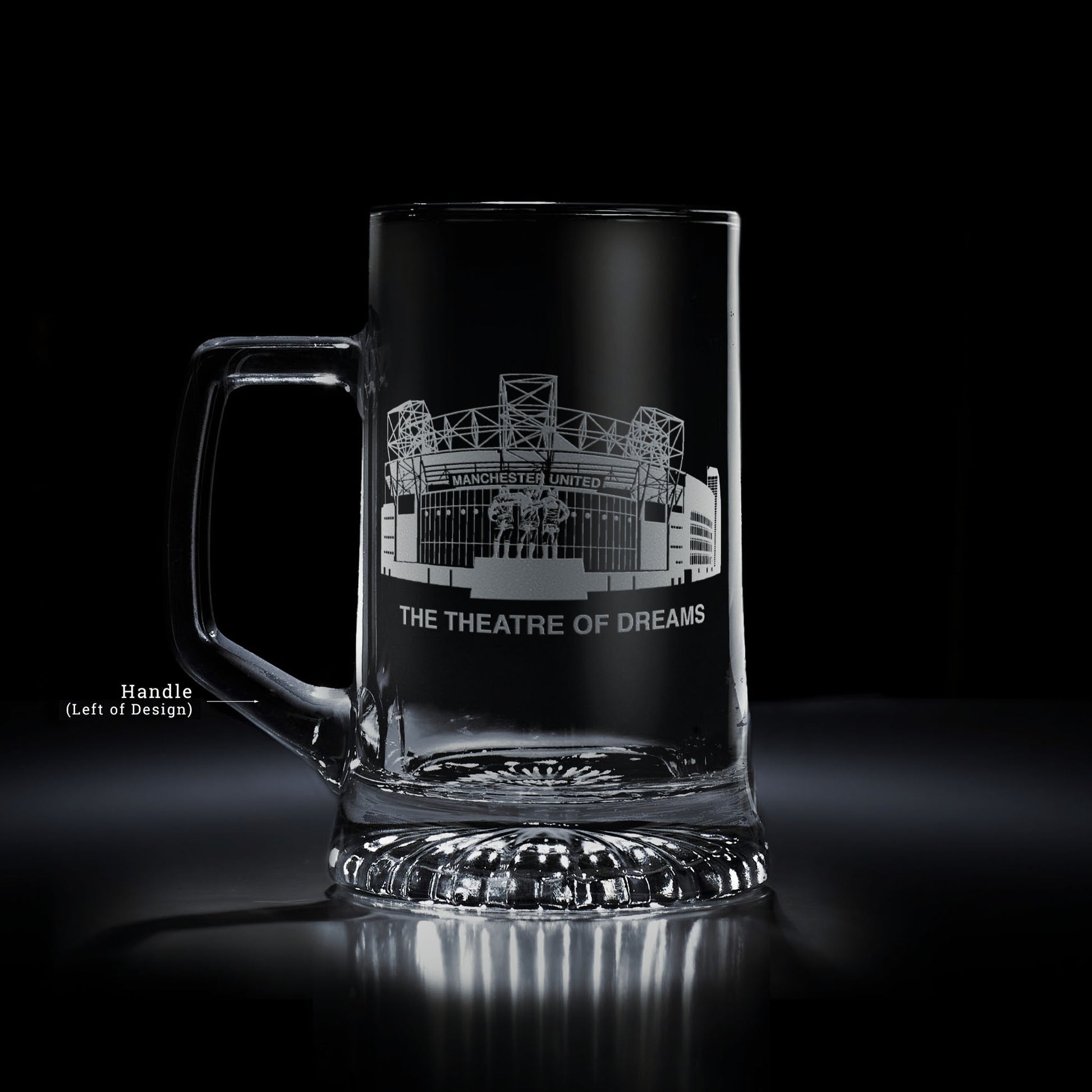 MUFC Old Trafford engraved glass tankard