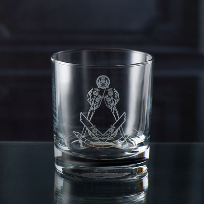 Masonic whisky glass engraved with Scottish Constitution Past Master Collar Jewel with space for personalisation
