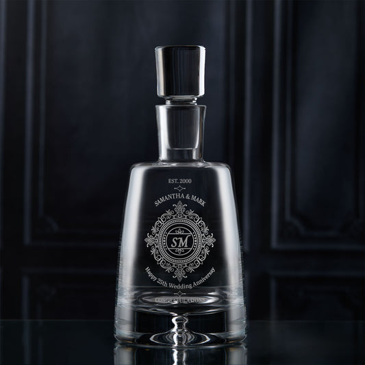 Anniversay decanter engraved with a personalised message and custom design