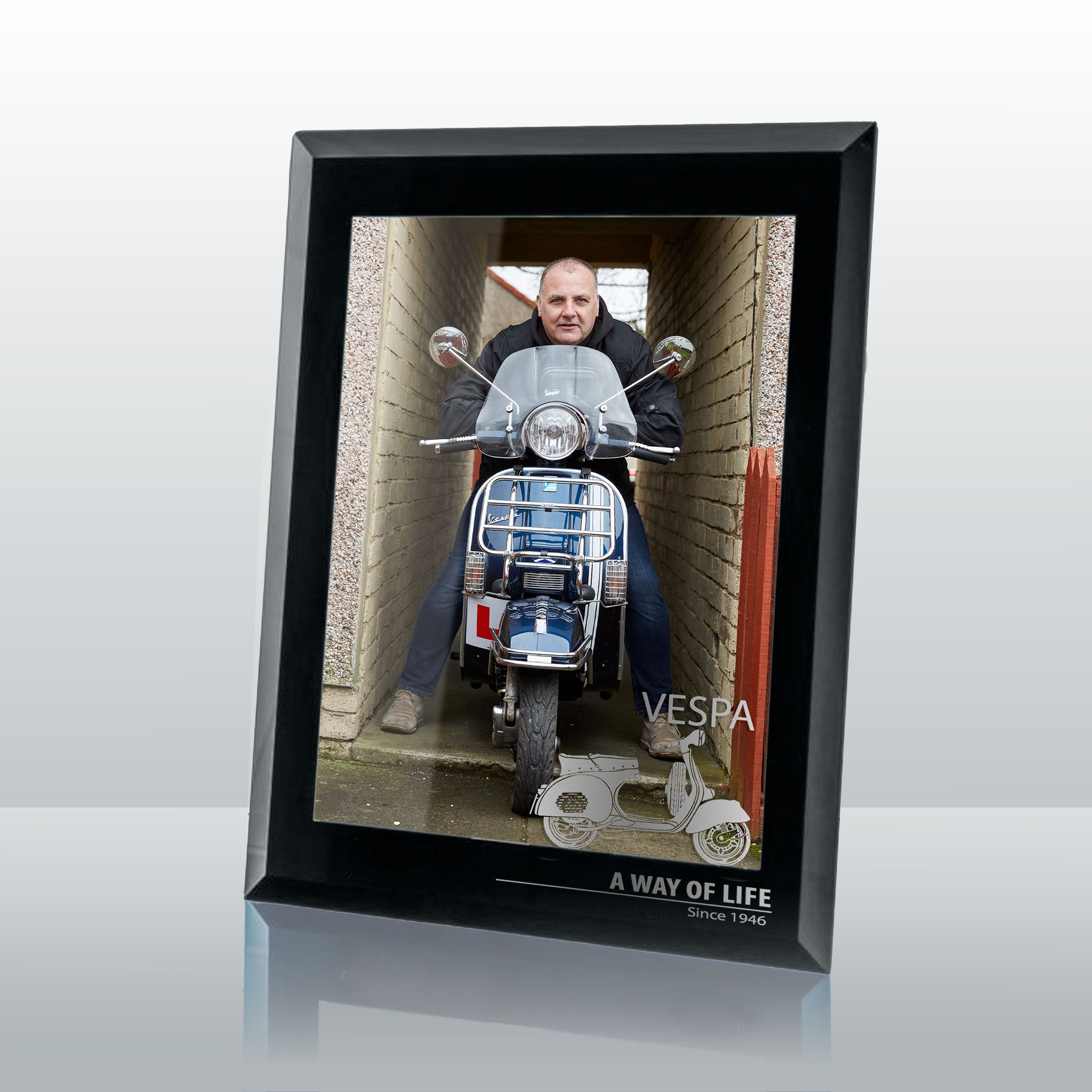 personalised Scooter Photo Frame with Engraved Glass border
