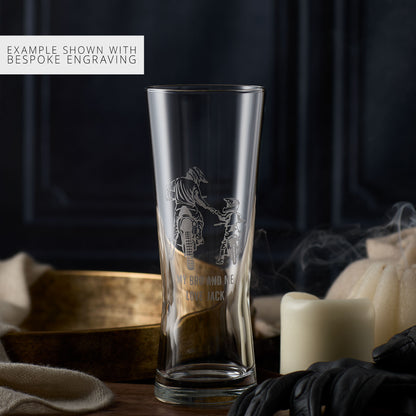 personalised pint glass engraved with two figures riding motobikes