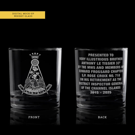 engraved masonic rose croix whisky glass