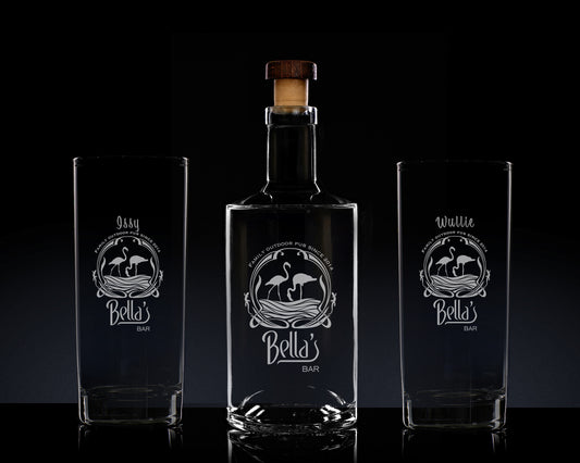 Bespoke Personalised Spirit Bottle & 2 Highball Glasses