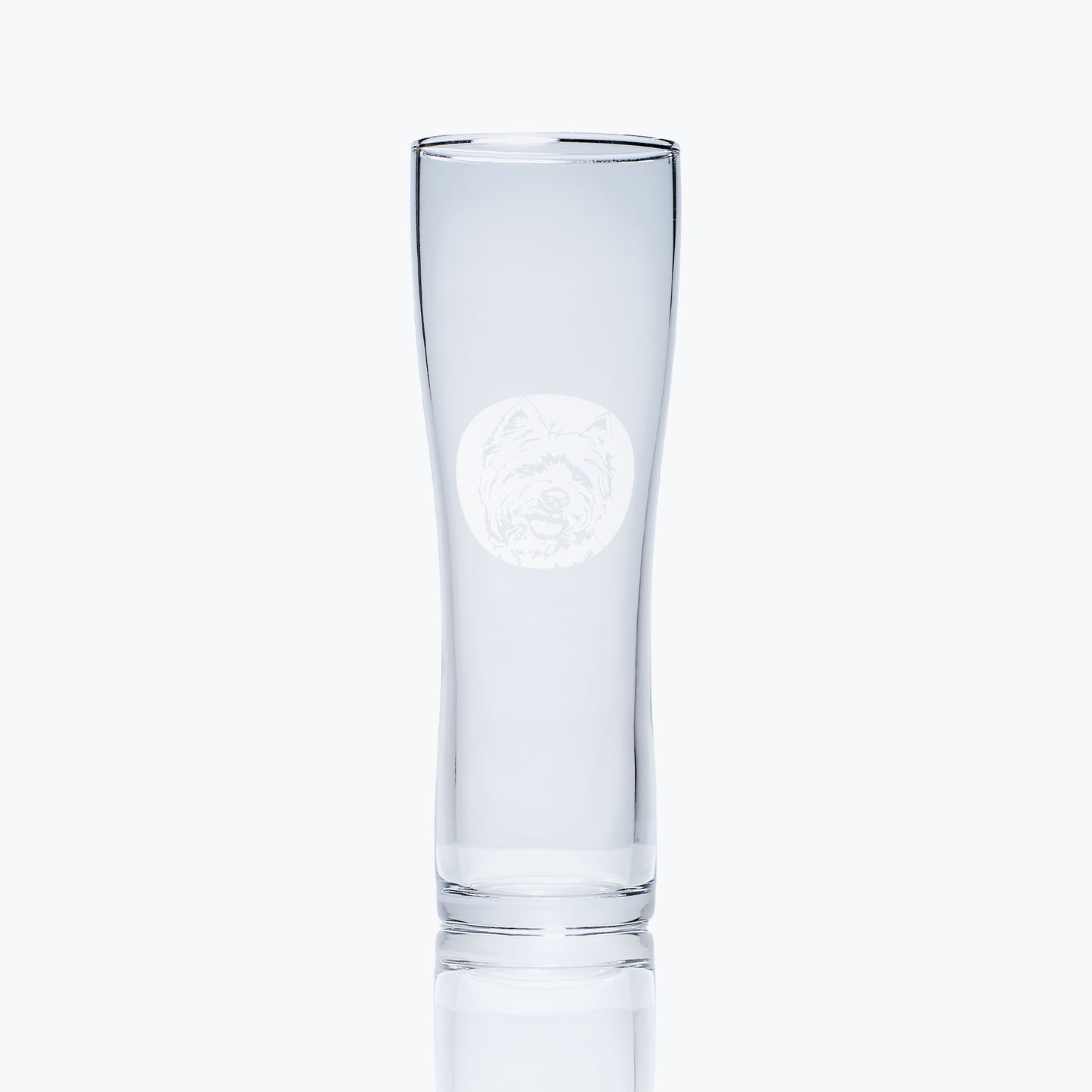 pet dog pint glass engraved with a highland terrier portrait