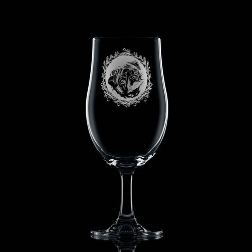Pug Stemmed Beer Glass Engraved Pint Glass