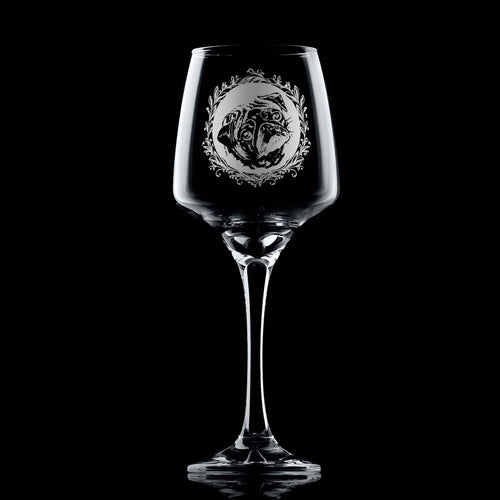 Pug Engraved Wine Glass