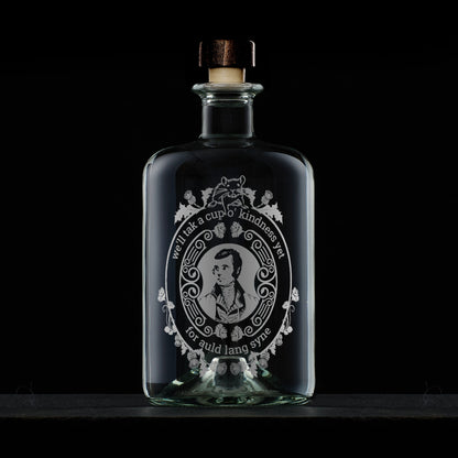 Poet Robert Burns engraved glass decanter white background