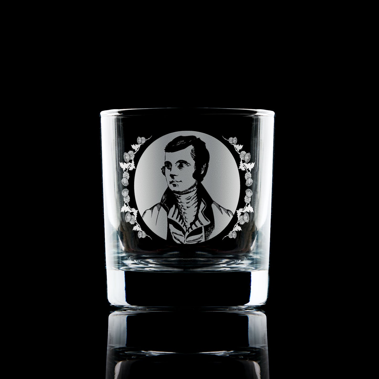 rabbie burns portrait and thistles engraved whisky tumbler