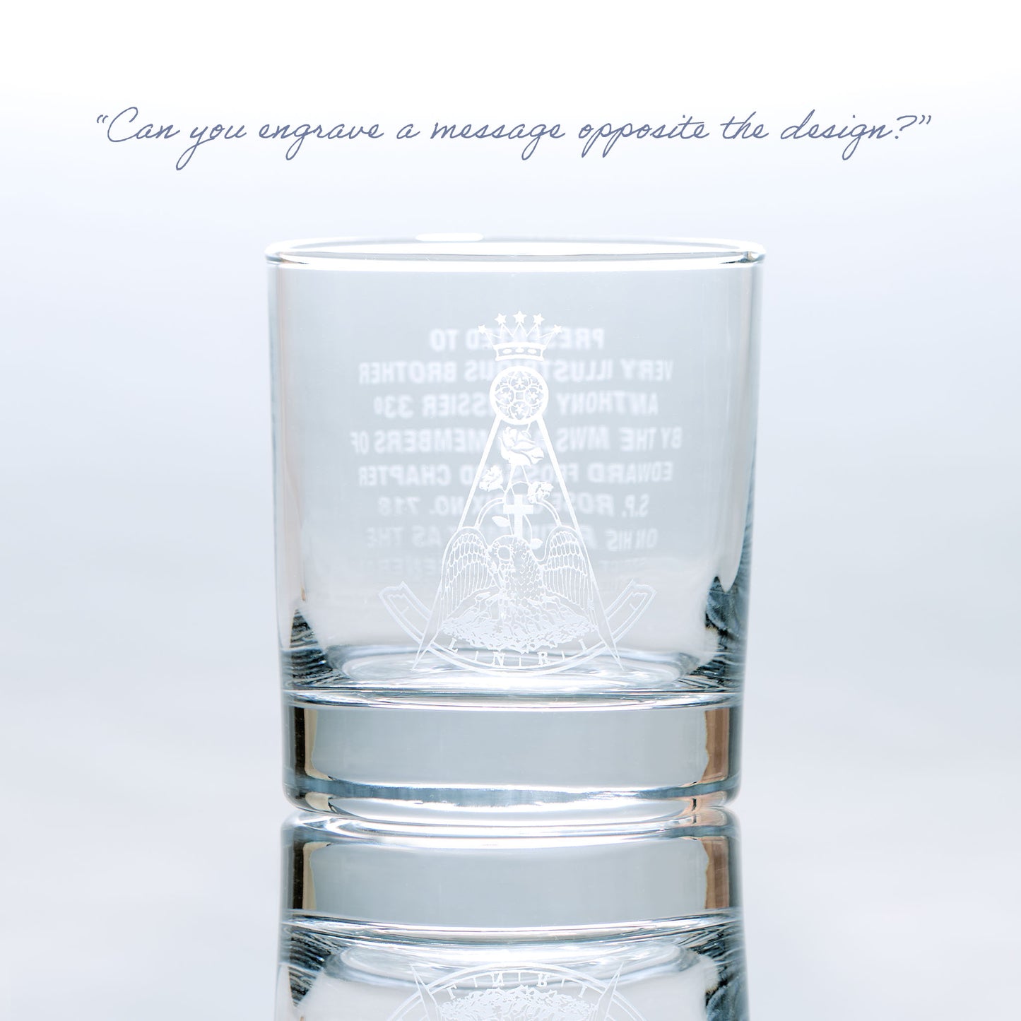 Engraved Masonic Whisky Glass etched with Rose Croix symbol