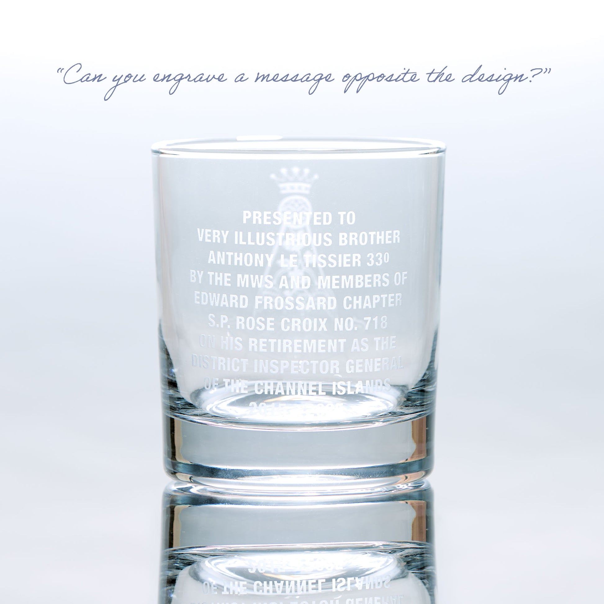 Engraved Masonic Whisky Glass etched with Rose Croix symbol