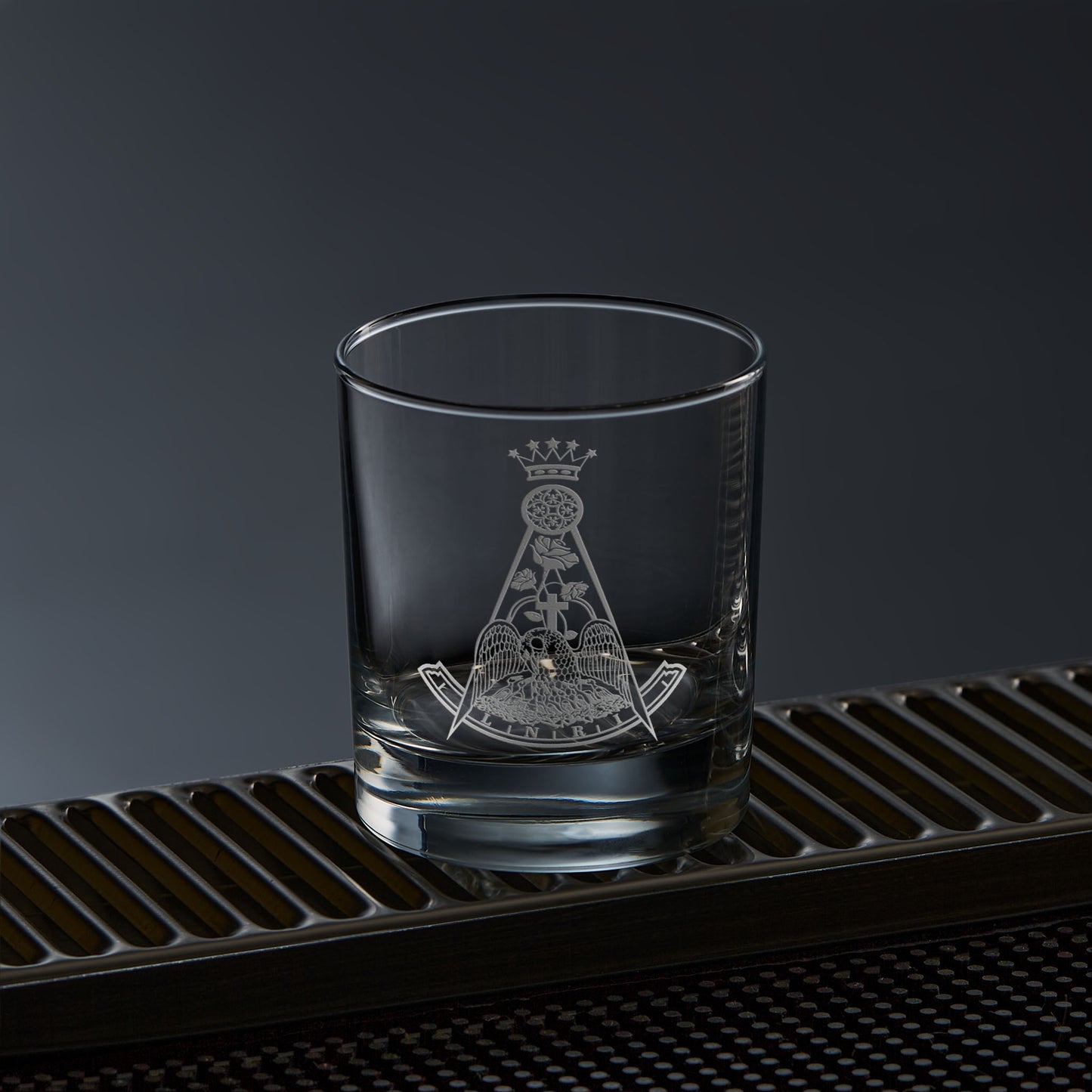 Engraved Masonic Whisky Glass etched with Rose Croix symbol