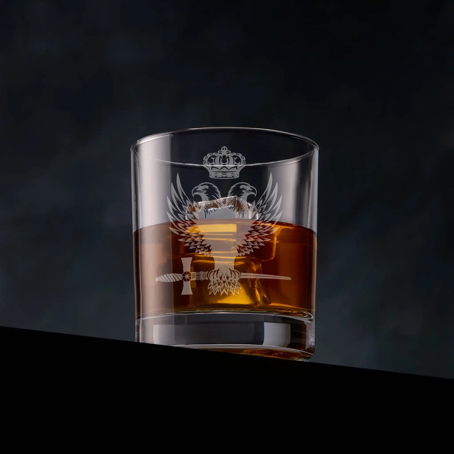 Masonic whisky glass engraved with the Rose Croix double-headed eagle