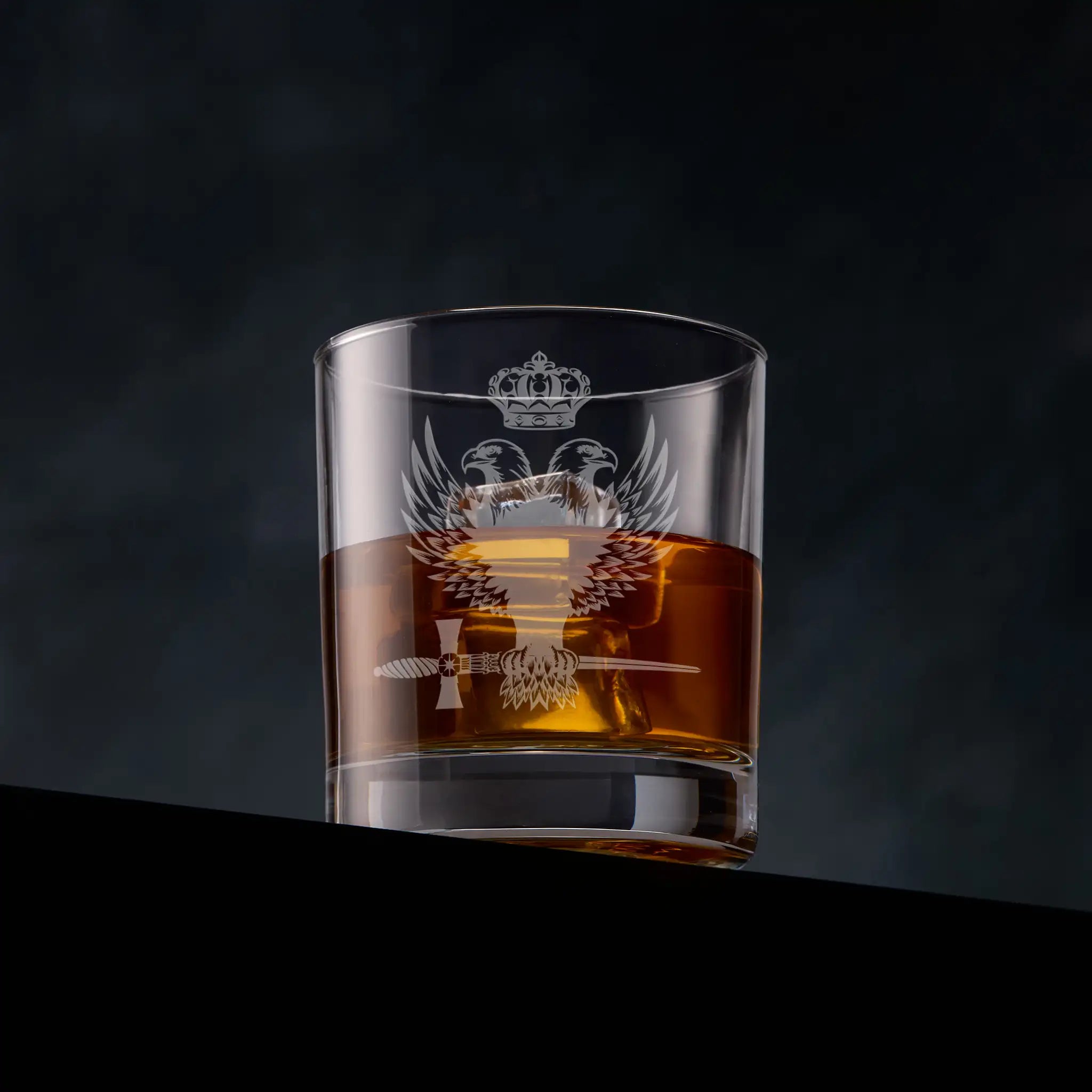 Masonic whisky glass engraved with the Rose Croix double-headed eagle