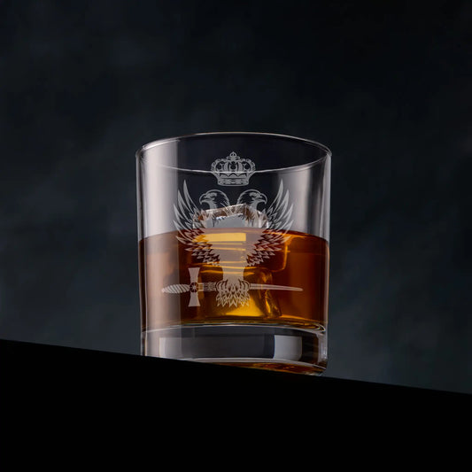Masonic whisky glass engraved with the Rose Croix double-headed eagle