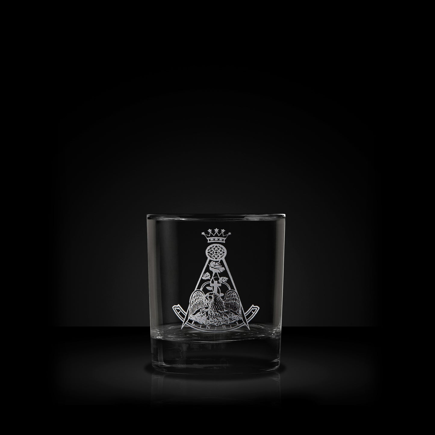 Engraved Masonic Whisky Glass etsched with Rose Croix symbol